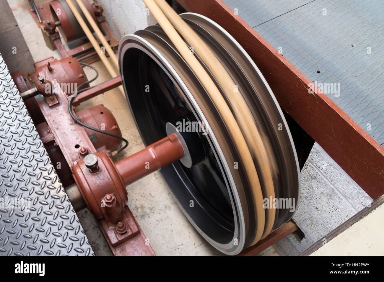 Old machine belt wheel Stock Photo