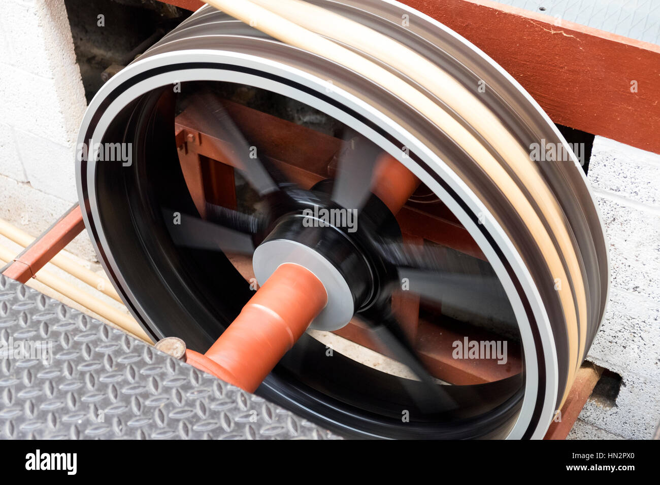 Old machine belt wheel Stock Photo