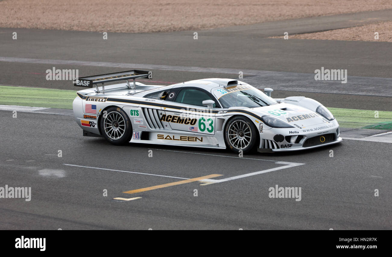 A Silver, 2004, Saleen S7R, in the 90's Endurance Legends Demonstration  at the 2016 Silverstone Classic Stock Photo