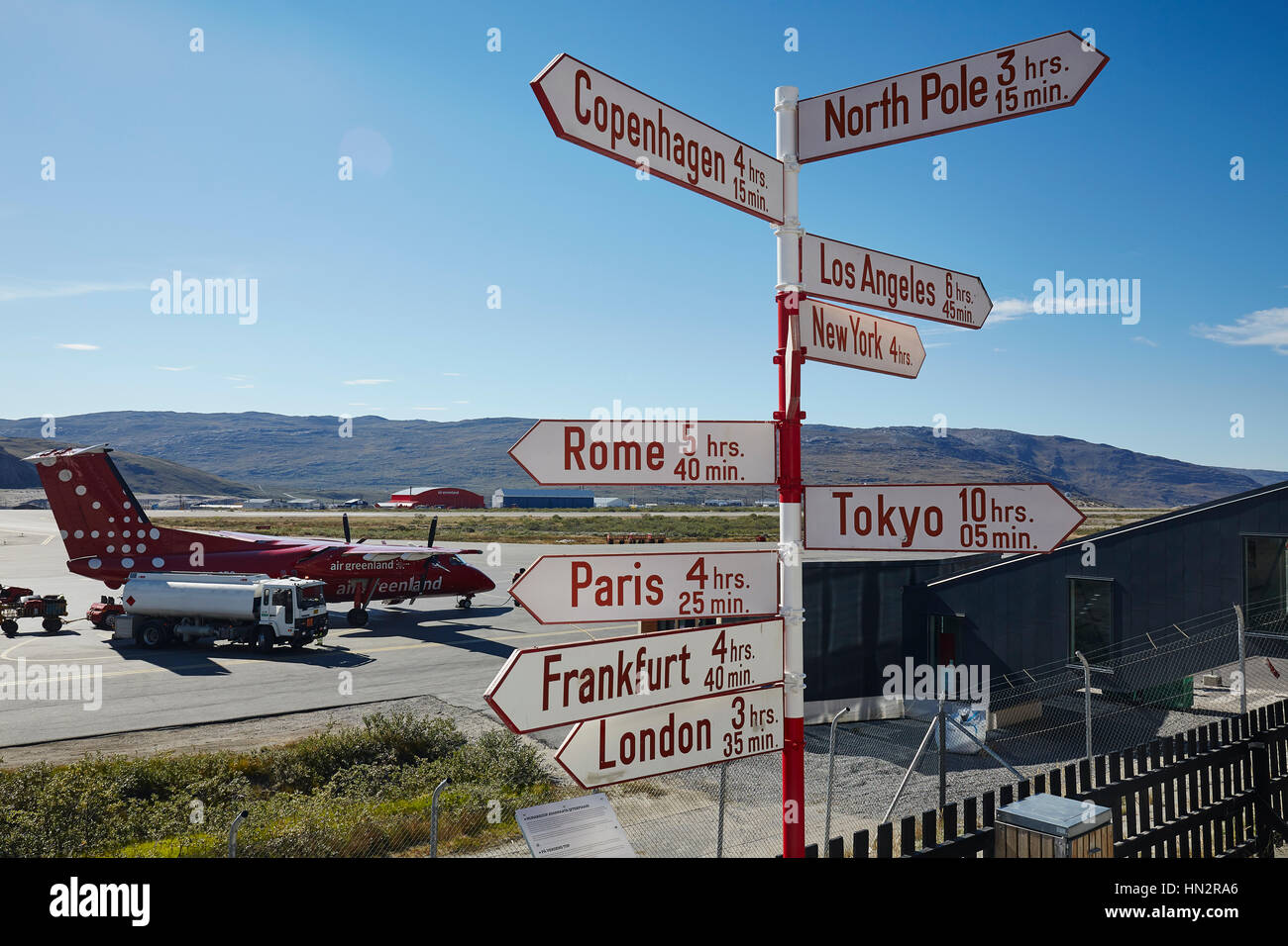 Guidepost at Kangerlussuaq airport Stock Photo