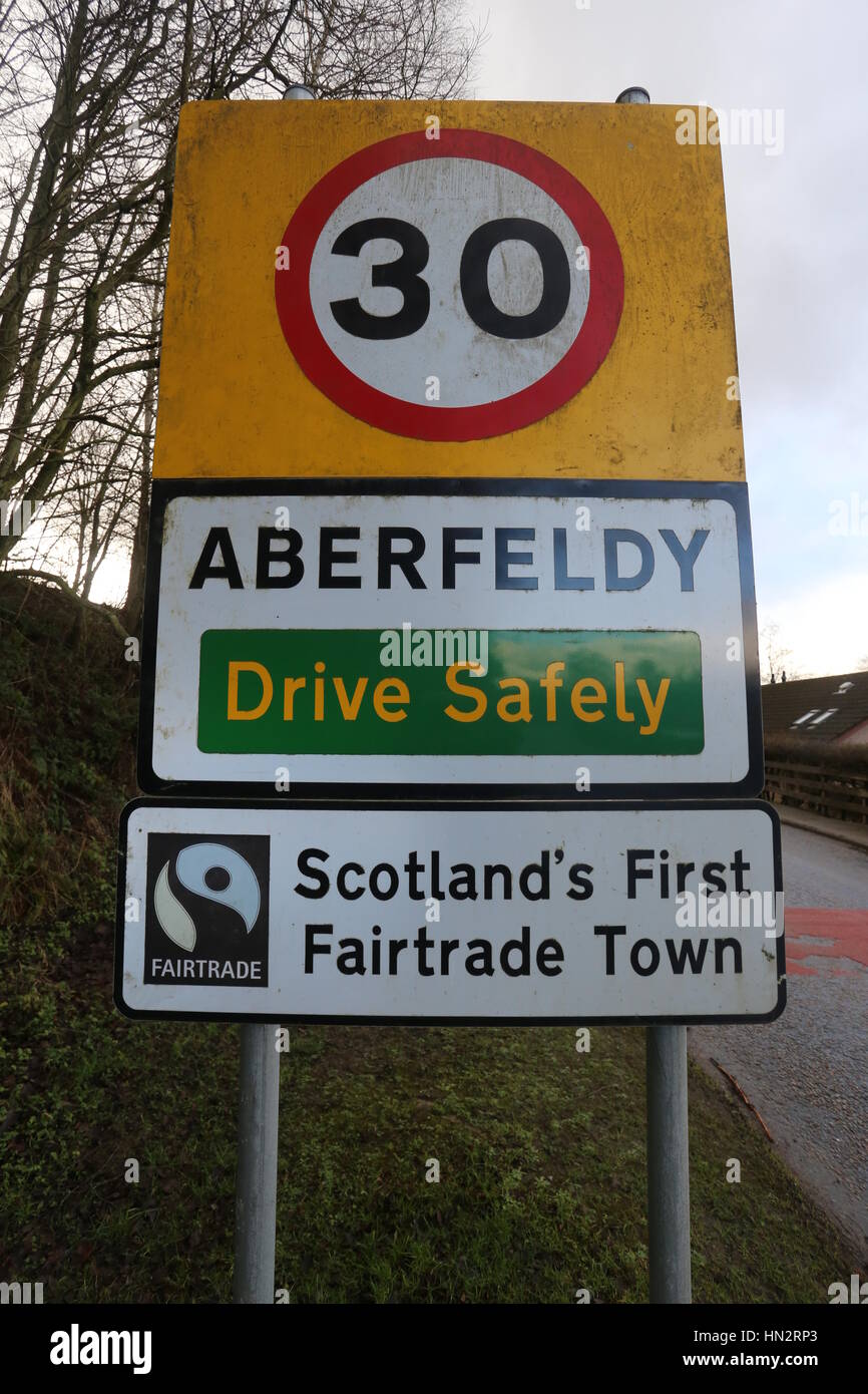 Aberfeldy sign Perthshire Scotland  February 2017 Stock Photo