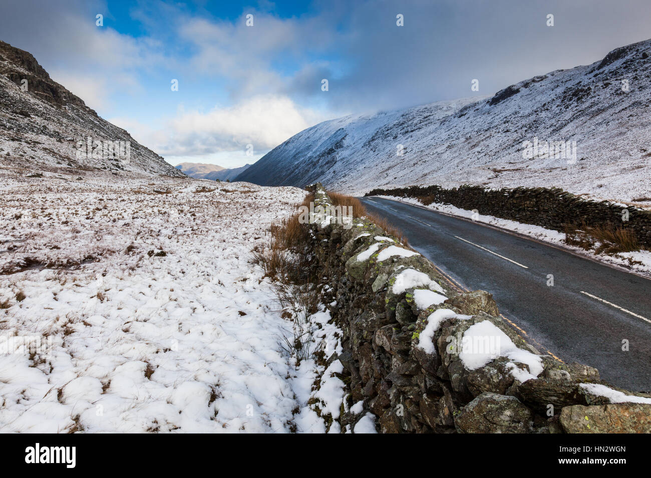 The A592 Kirkstone Pass near the summit by the Kirkstone Pass Inn ...