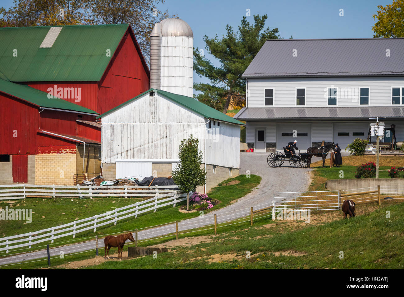 An Amish Farm With House And Barn Near Charm Ohio Usa Stock