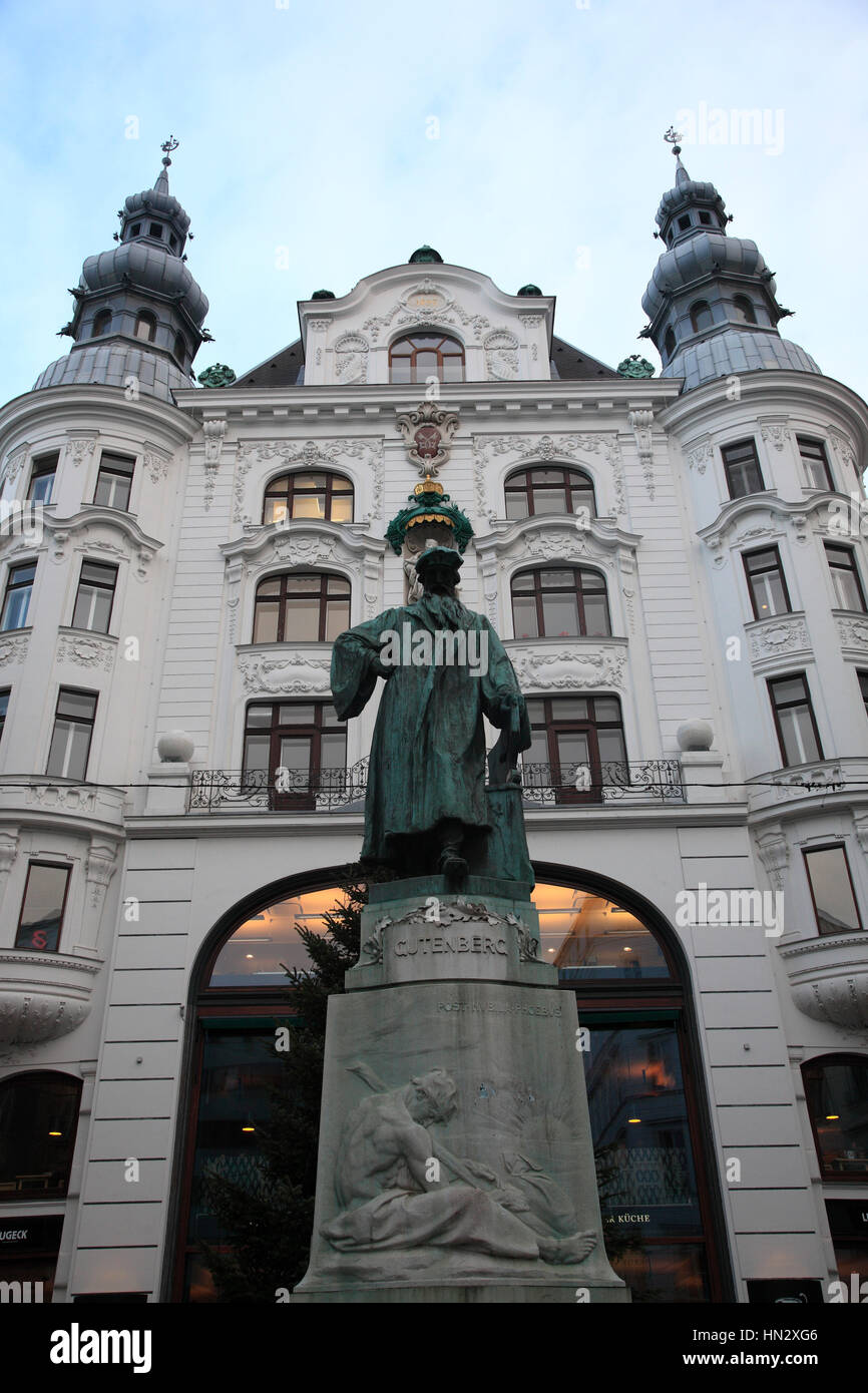 Gutenberg monument, Am Lugeck, Vienna, Austria, Europe Stock Photo