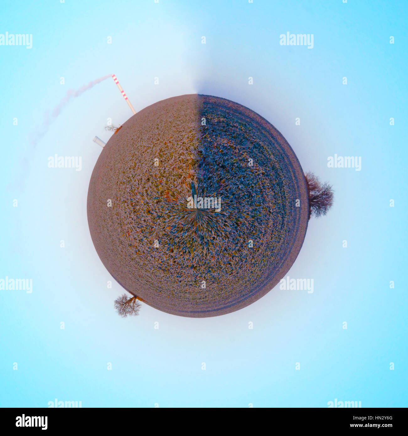 Tiny planet effect of frozen winter nature Stock Photo