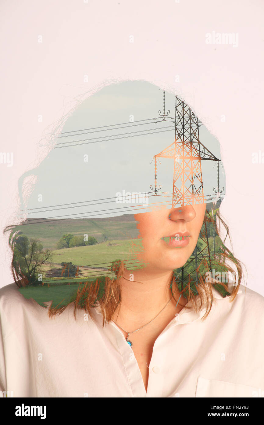 Double exposure portrait Stock Photo