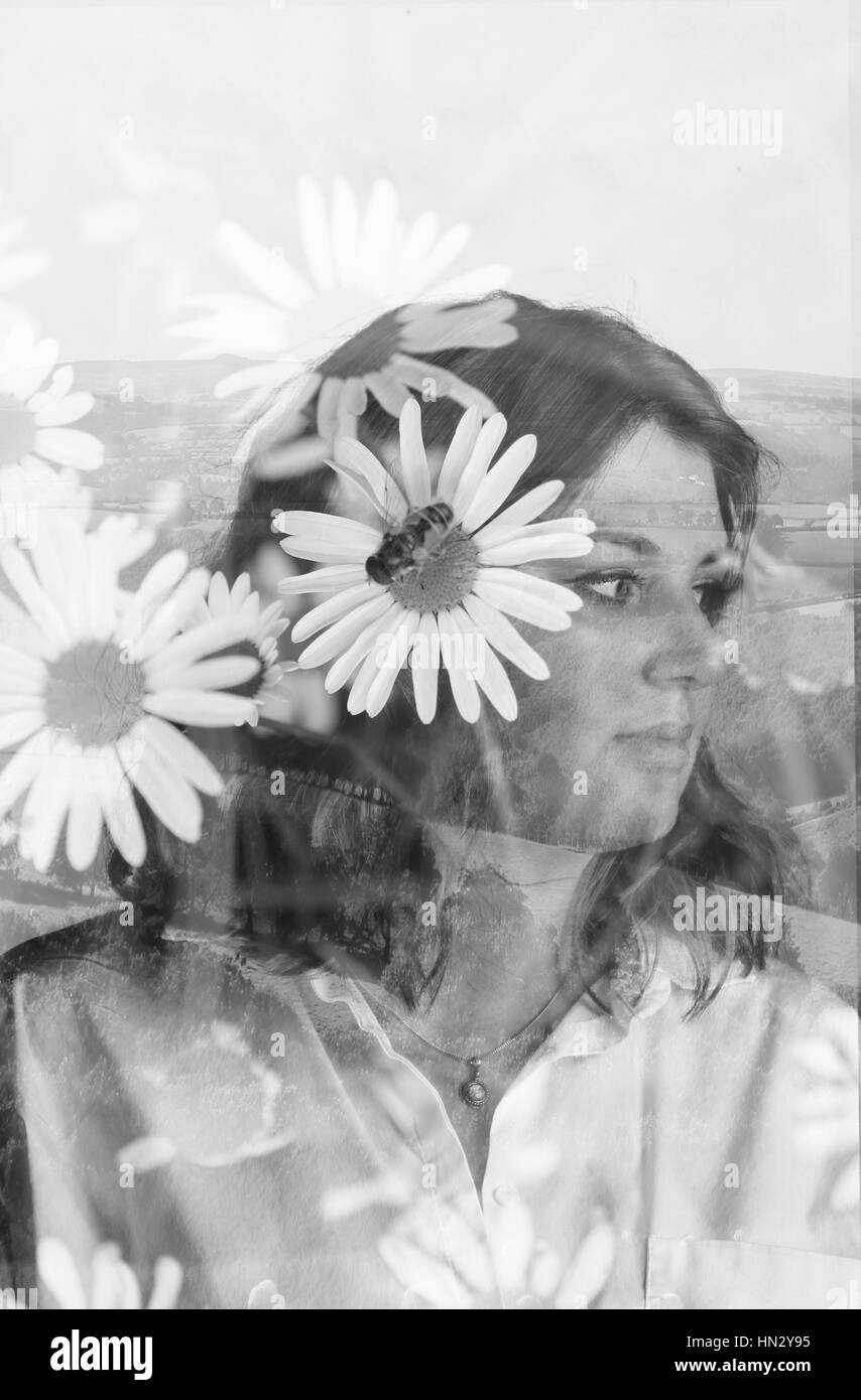 Woman double exposure flowers hi-res stock photography and images - Alamy