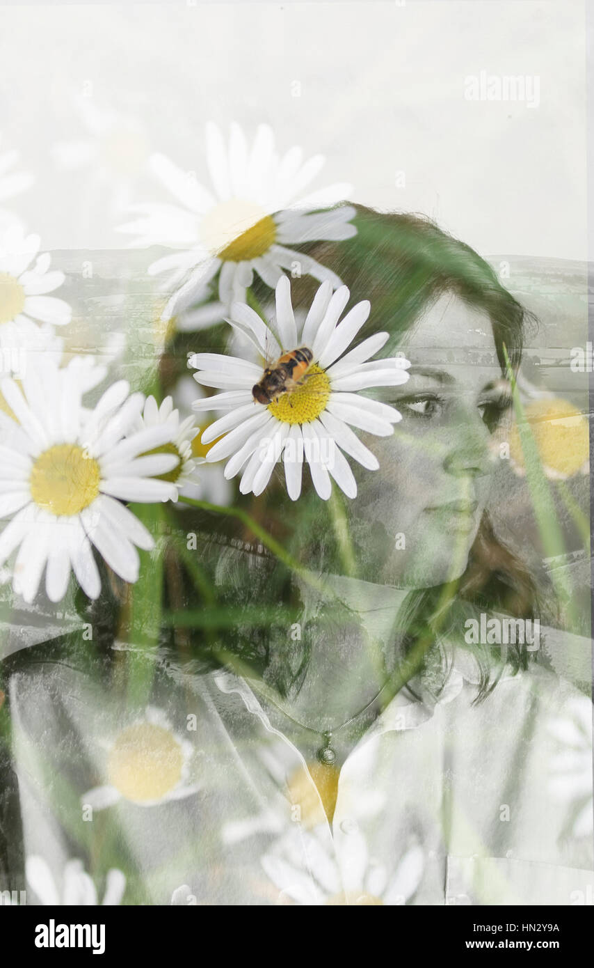Portrait girl double exposure hi-res stock photography and images - Alamy