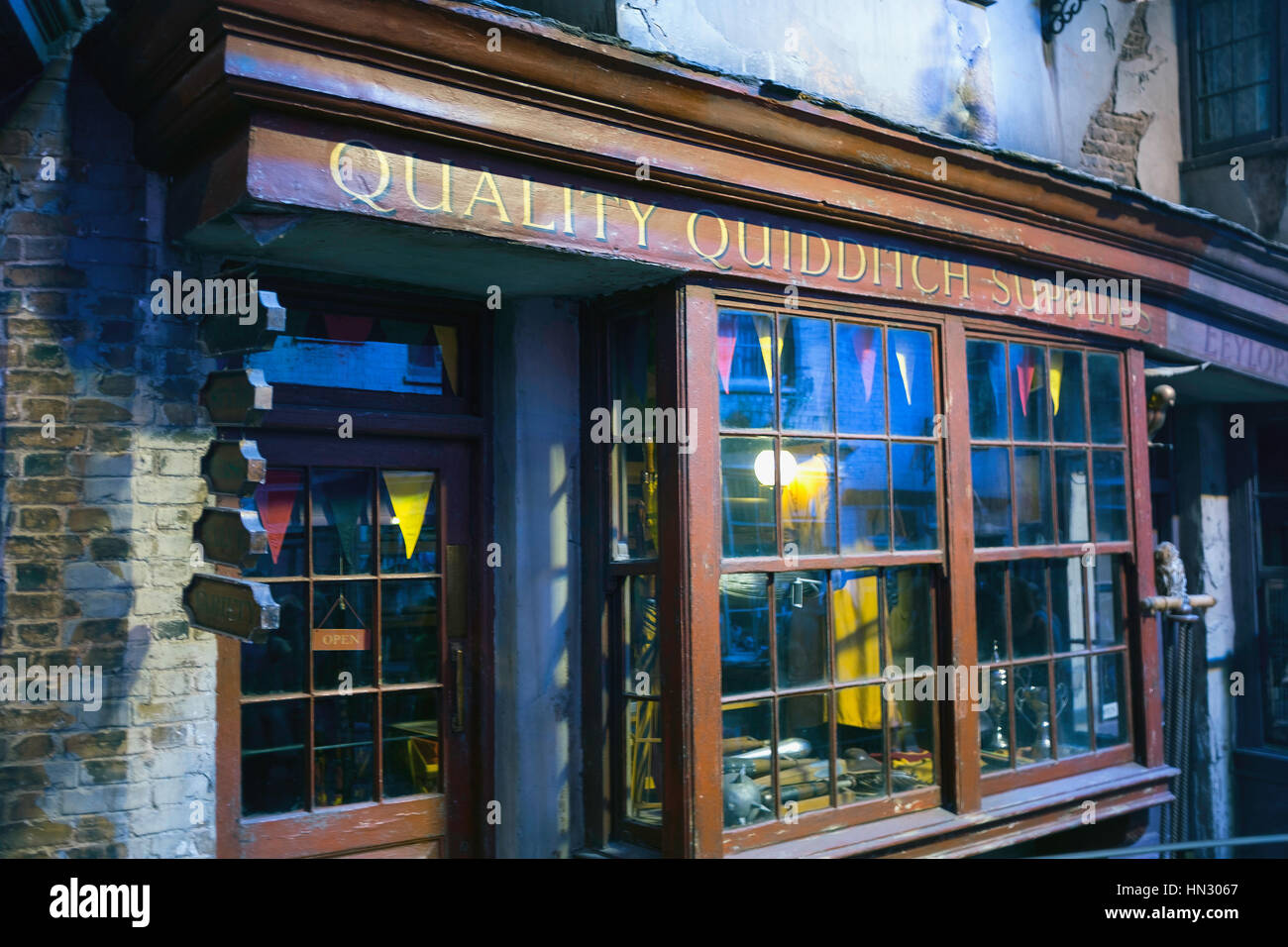 Quality Quidditch Supplies Shop on The Harry Potter Warner Brothers Studio Tour Stock Photo