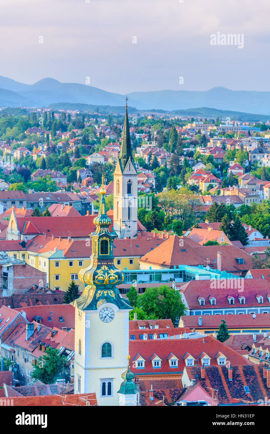 Aerial scenic view on Zagreb downtown landmarks in Croatia, Europe. Stock Photo