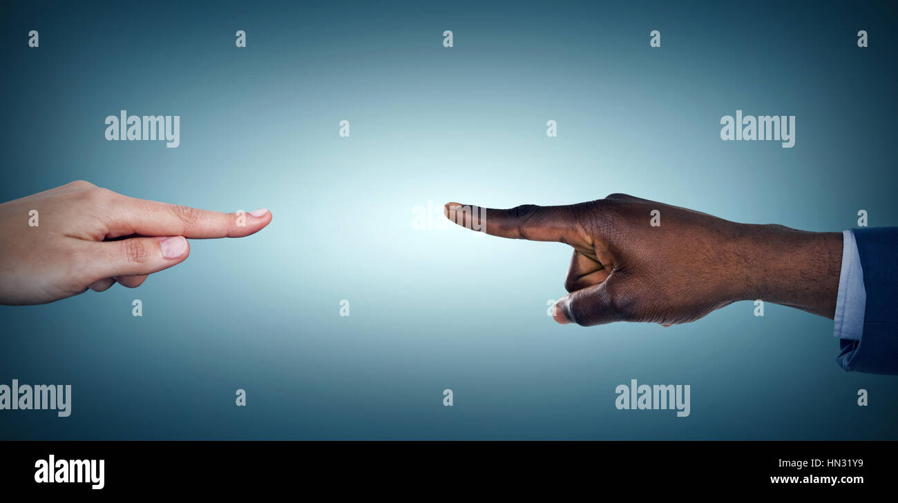 Hand pointing over white background against grey vignette Stock Photo ...