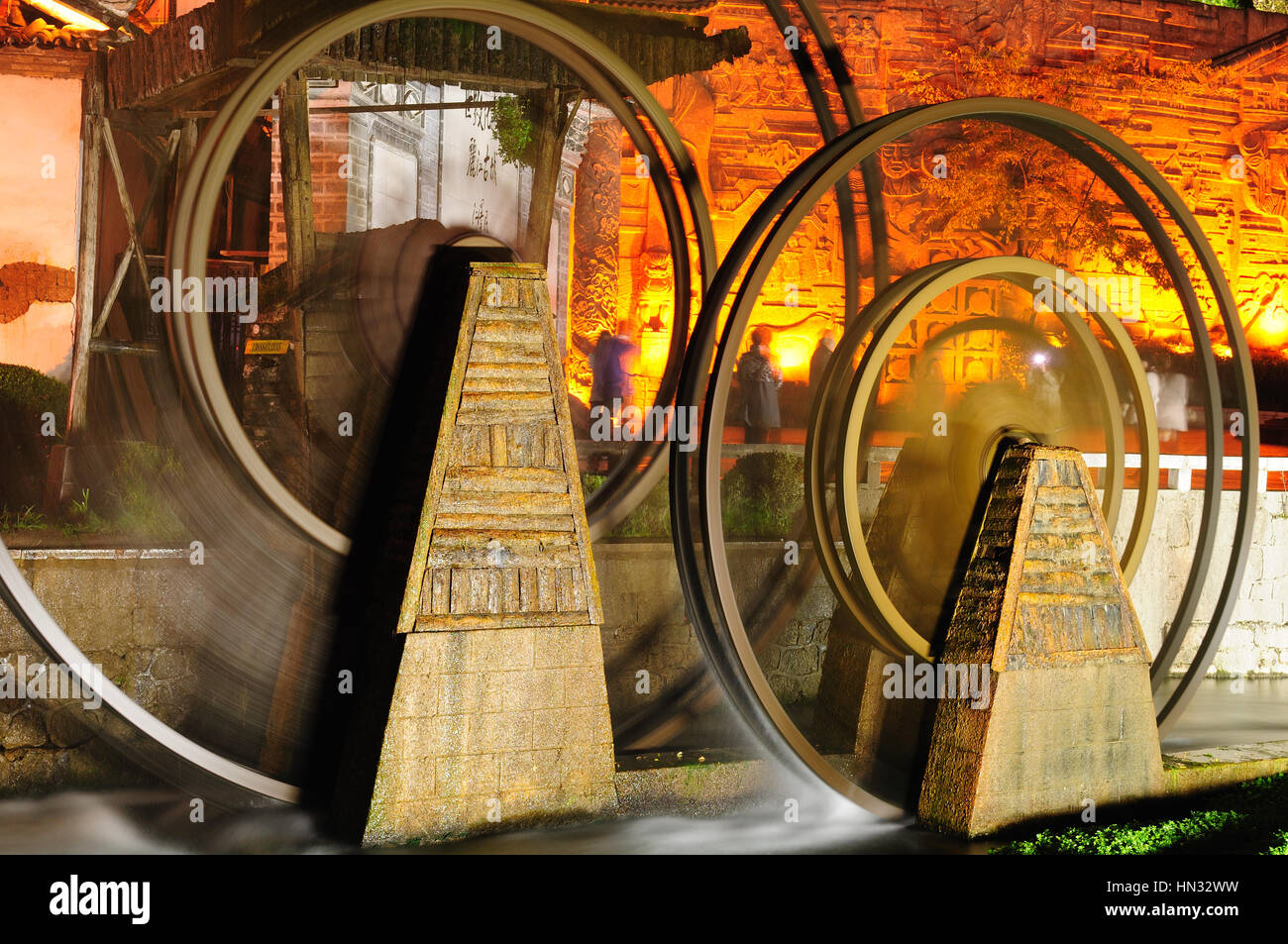 Lijiang old town, Ancient irrigation systems. Night scene, China