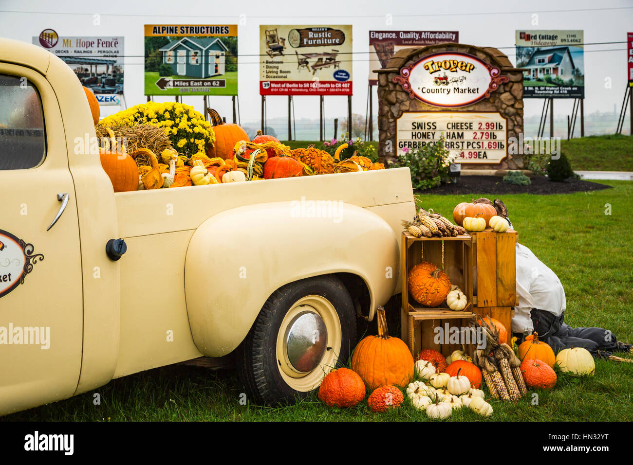 An old truck at the Troyer's Country Market store in Berlin, Ohio, USA