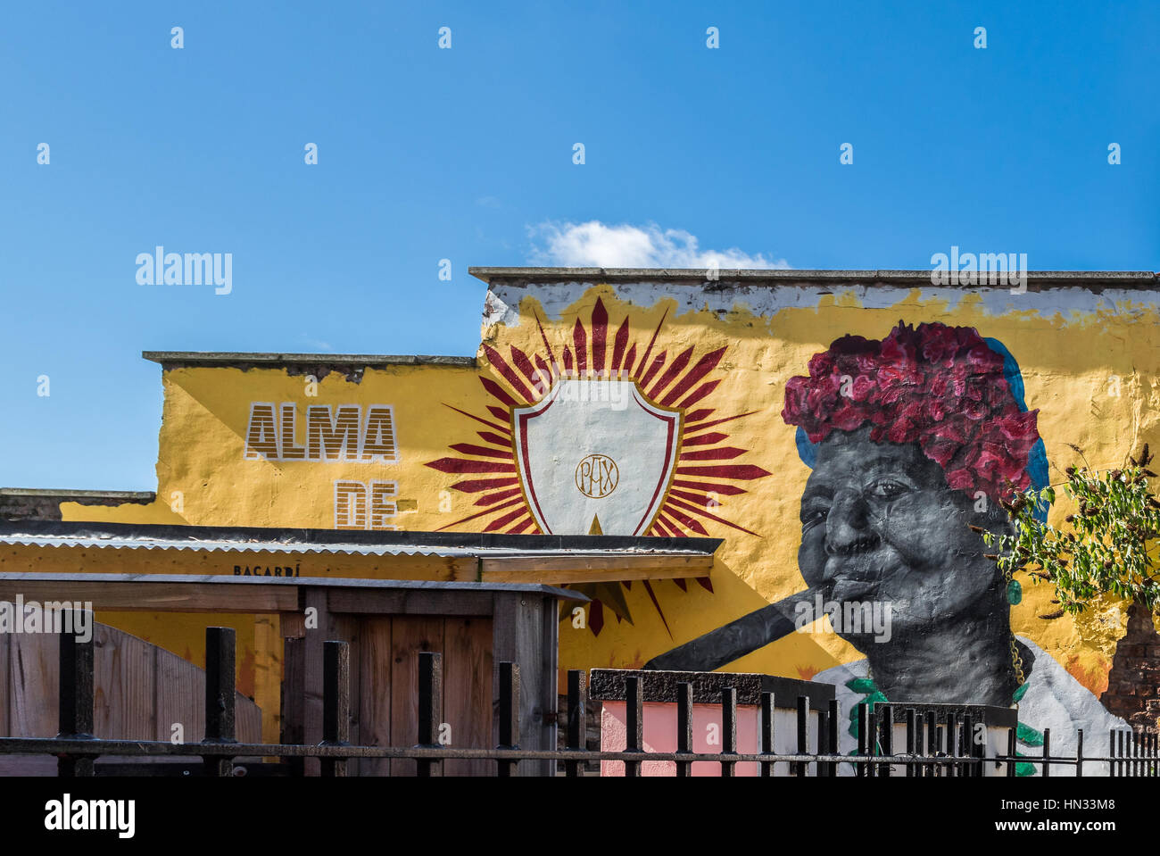 Street art on the building of Alma de Cuba, famous restaurant and bar in Liverpool, UK Stock Photo