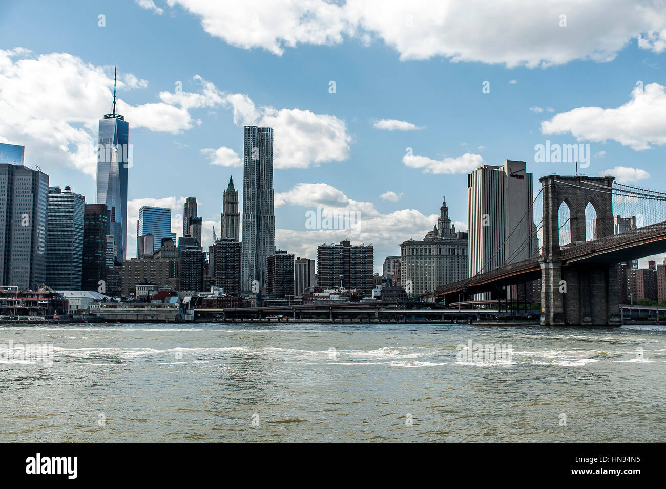 New York City USA Skyline Big Apple Hudson River and Brooklyn bridge ...