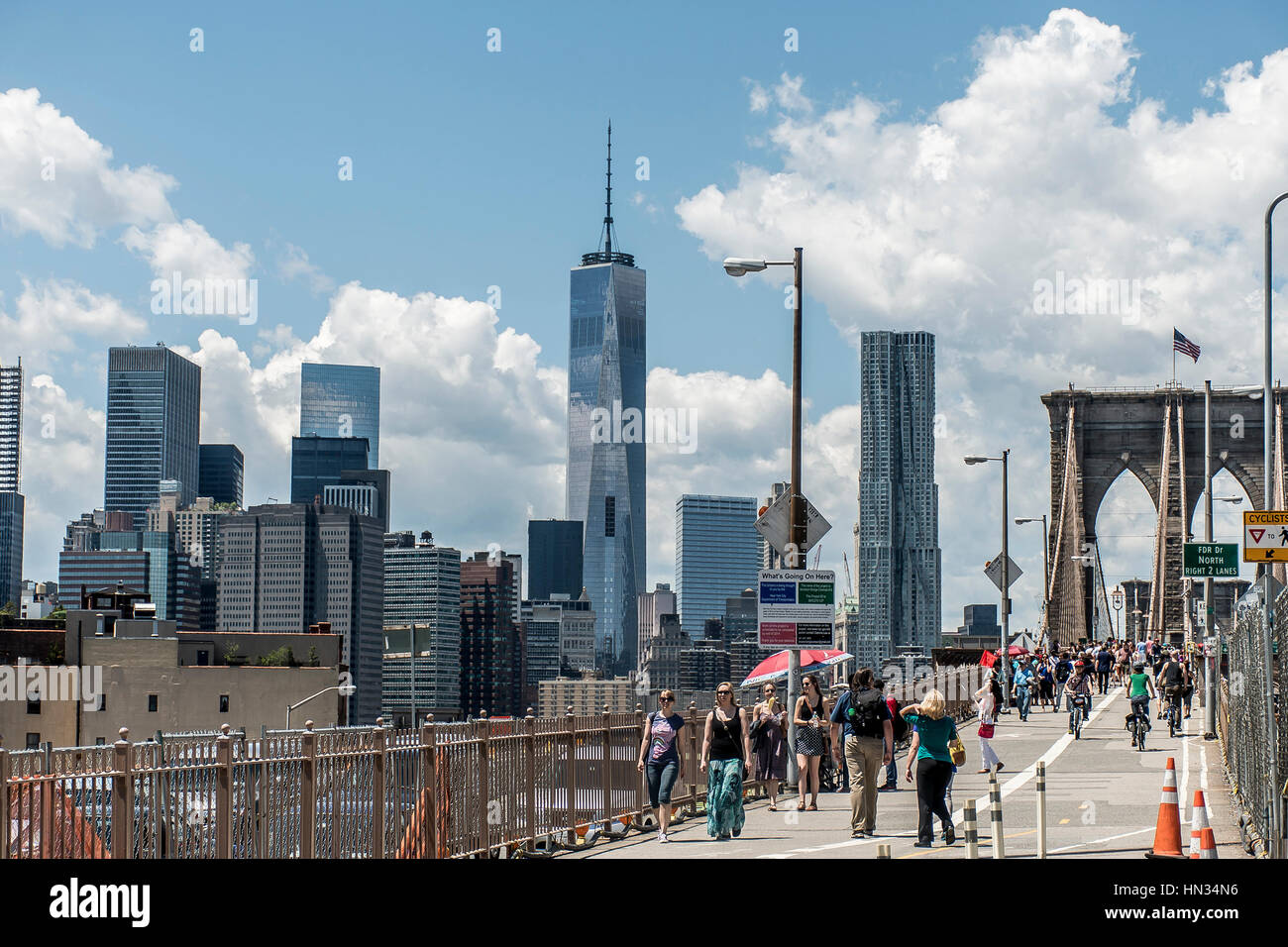 New York City USA Skyline Big Apple view from Brooklyn Bridge Stock ...