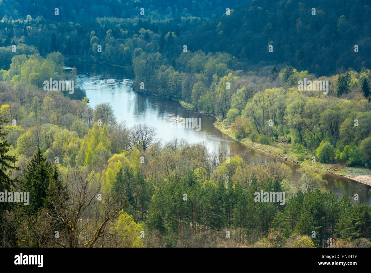 Areal view on Gauja river valley in spring, Sigulda, Latvia Stock Photo