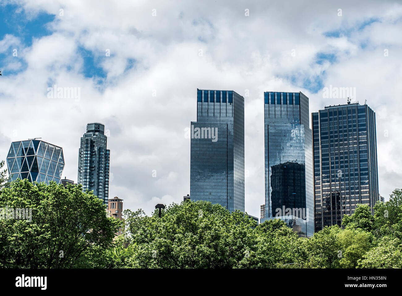 New York City USA Skyline view from central Park trees Big Apple Stock ...