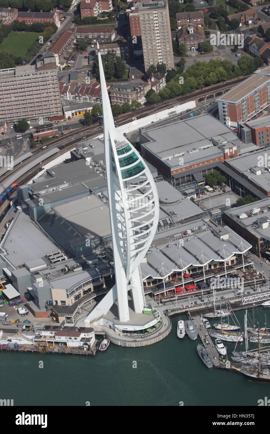 Aerial view of Spinnaker Tower Gunwharf Quays Portsmouth Hampshire Stock Photo