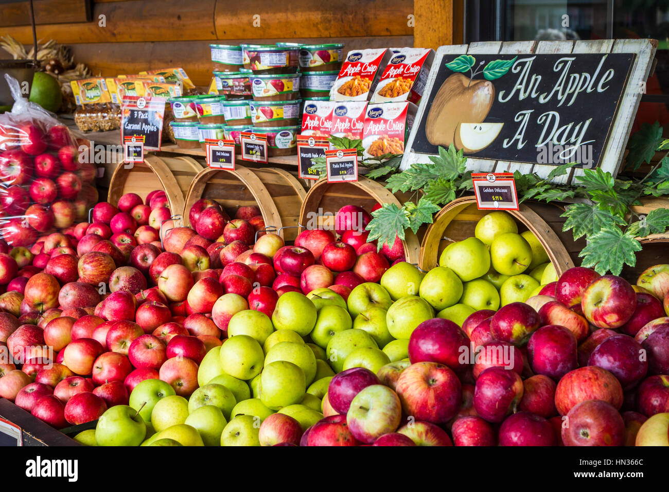 The Troyer's Country Market store apple display in Berlin, Ohio, USA