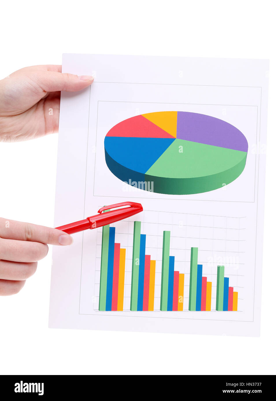 Hand holding color chart printed documents with pen on white background Stock Photo Alamy