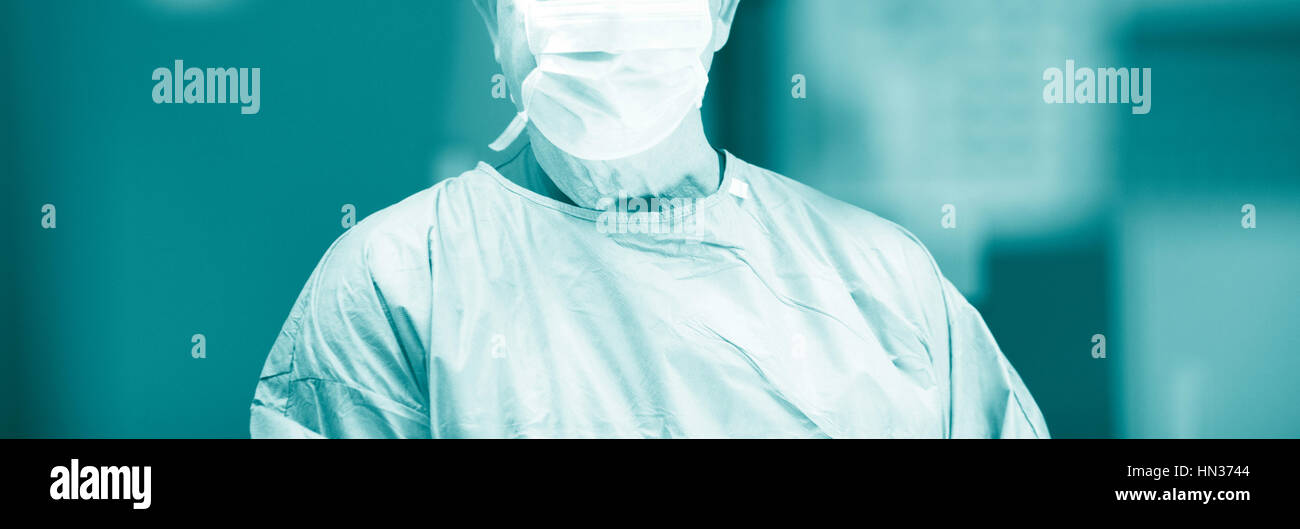Surgeon in hospital surgery in sterile uniform "scrubs" in operating
