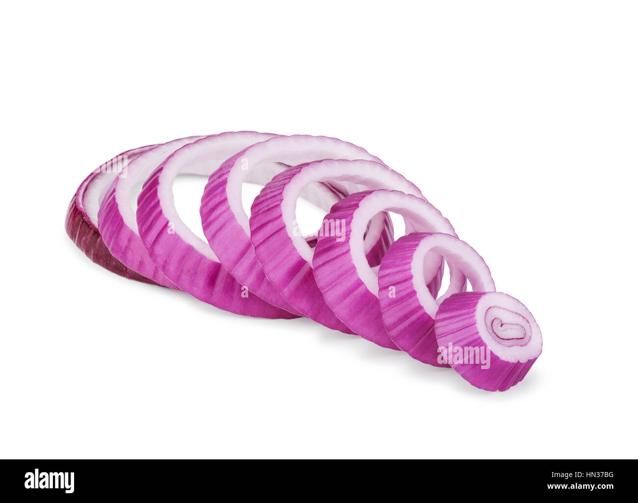 sliced red onion rings isolated on white background Stock Photo - Alamy