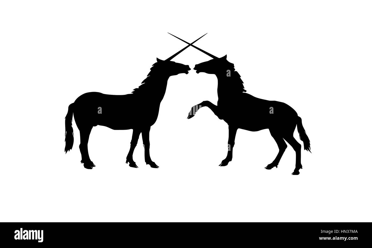 Vector silhouettes of two unicorns, symbol of love and friendship Stock Vector