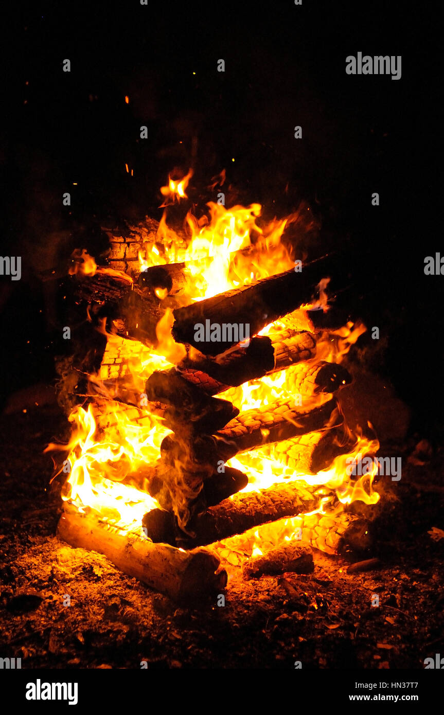 Campfire close up at night Stock Photo