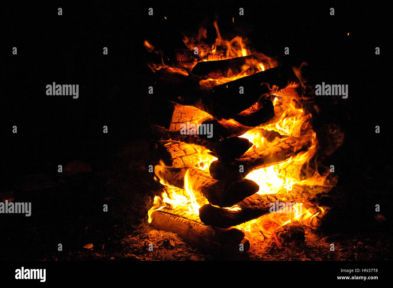 Campfire close up at night Stock Photo