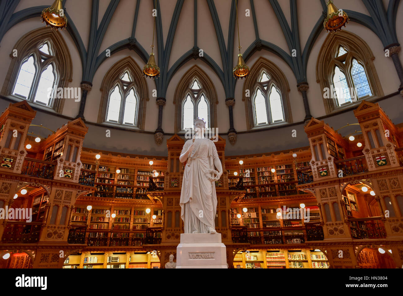 Queen Victoria in the Main Reading Room of the Library of Parliament on Parliament Hill in Ottawa, Ontario. Stock Photo