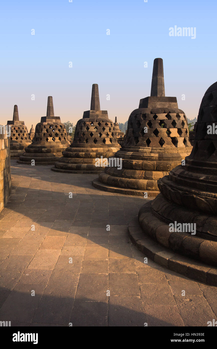 Borobudur Temple at sunrise time, Yogyakarta, Java, Indonesia. Stock Photo