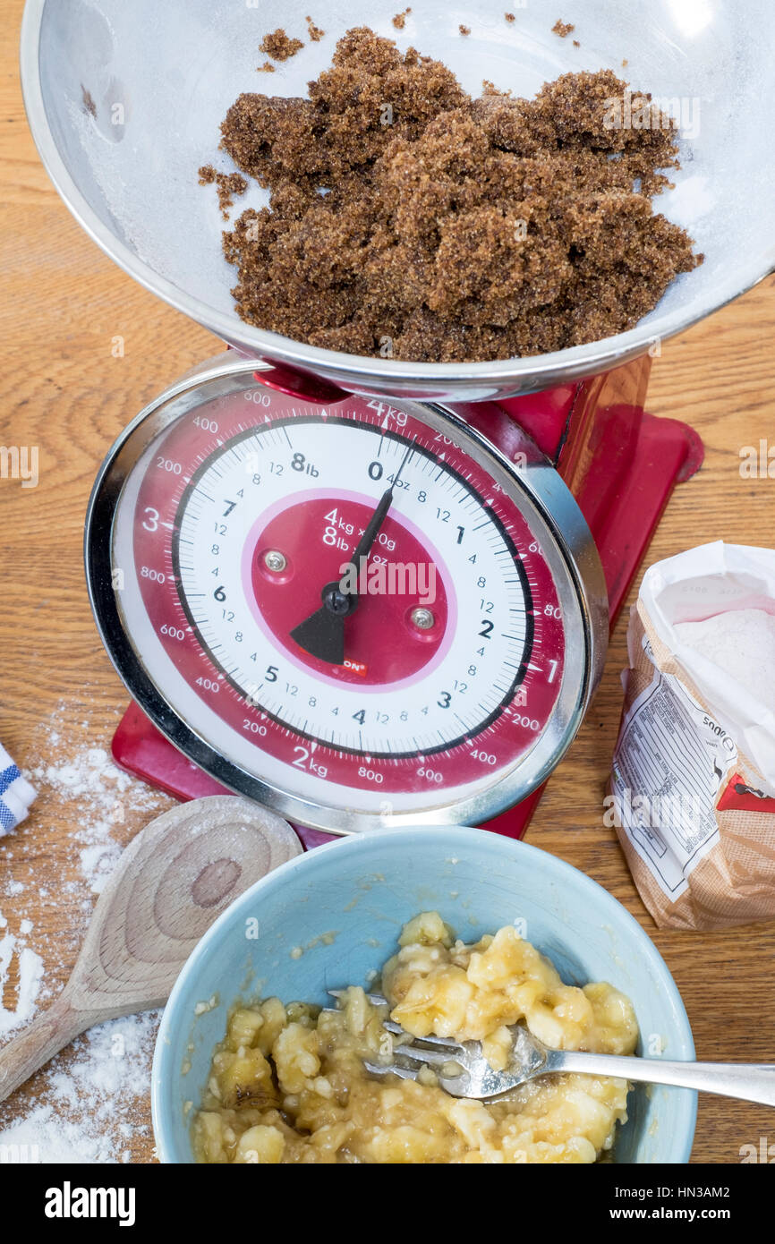 Home baking ingredients, Banana loaf Stock Photo