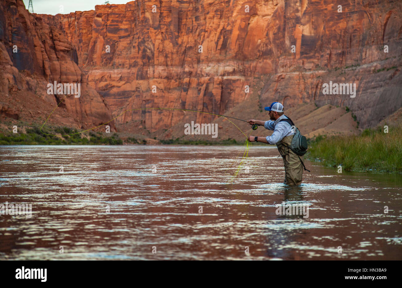Man Fly Fishing On The Colorado River In The Grand Canyon Stock Photo -  Alamy
