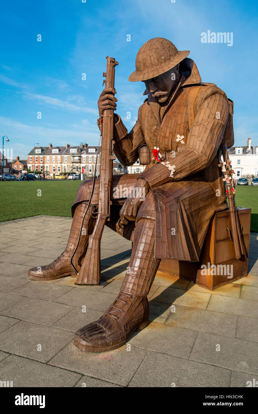 Eleven 'O' One a large scale steel sculpture of a Tommy First World War Soldier by sculptor Ray Lonsdale at Seaham County Durham Stock Photo