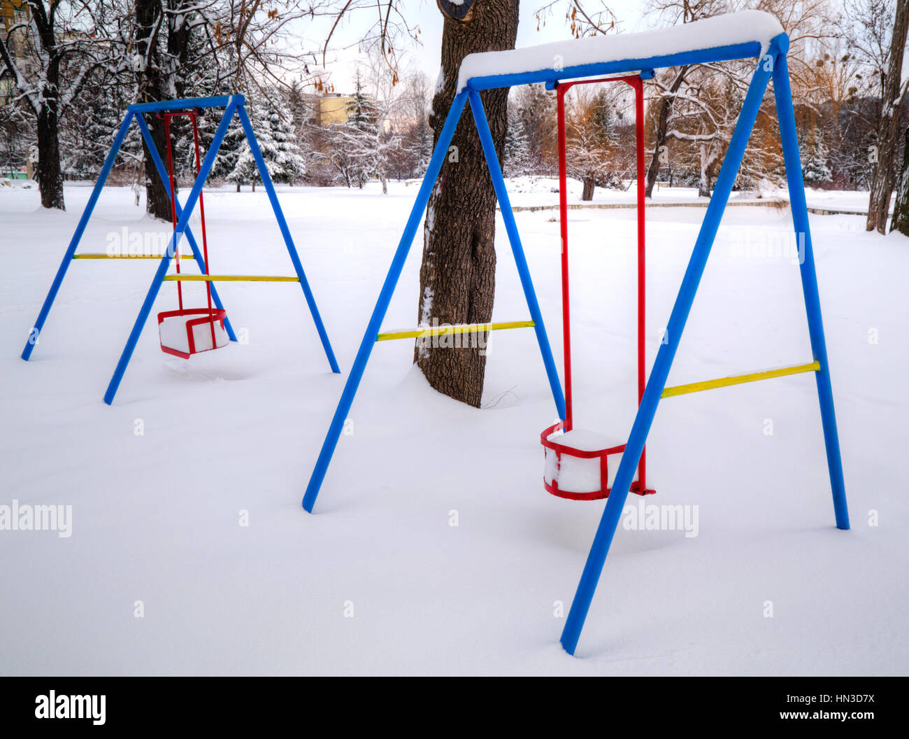 Children's playground covered with snow in winter Stock Photo - Alamy