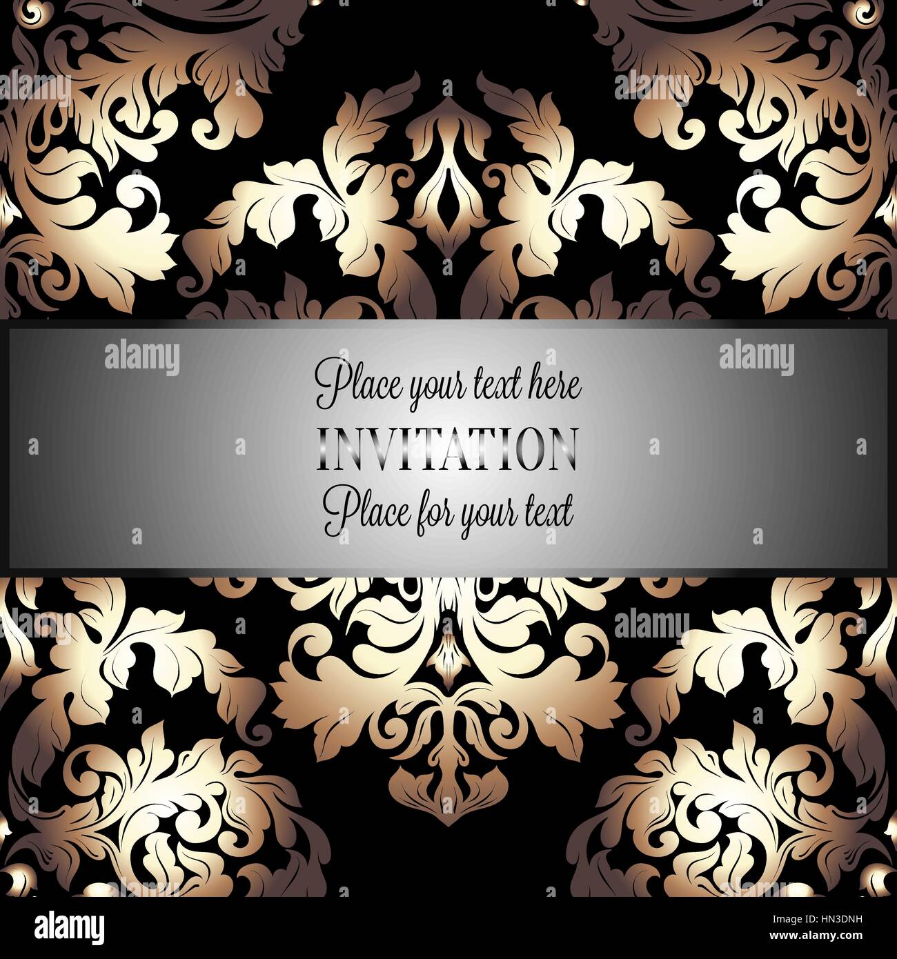 Baroque background with antique, luxury black and gold vintage frame