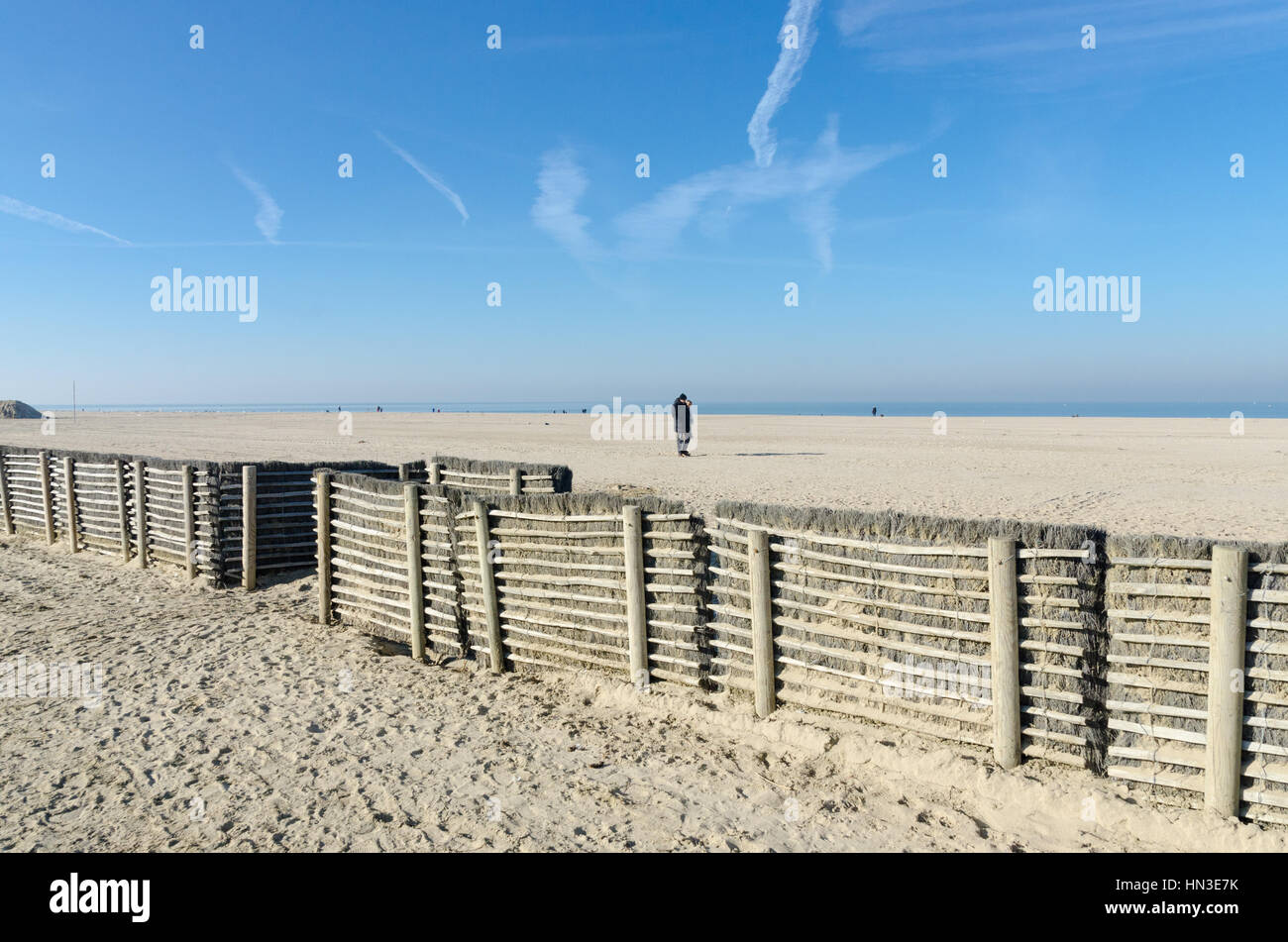 Wide sandy beaches at the chic french seaside resort of Deauville in Normandy Stock Photo