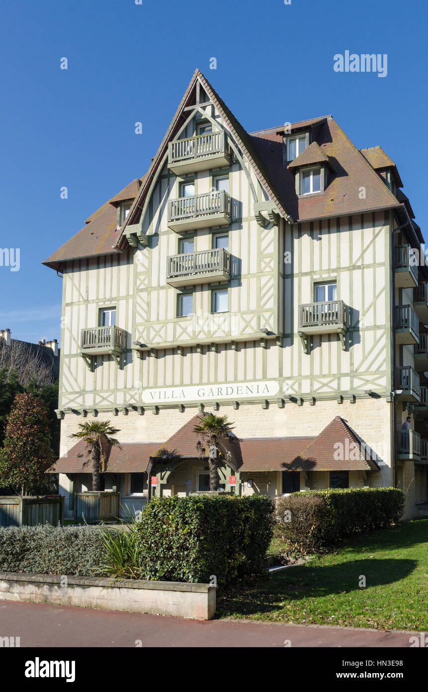Villa Gardenia traditional Normandy building in the smart French resort of Deauville in Normandy Stock Photo