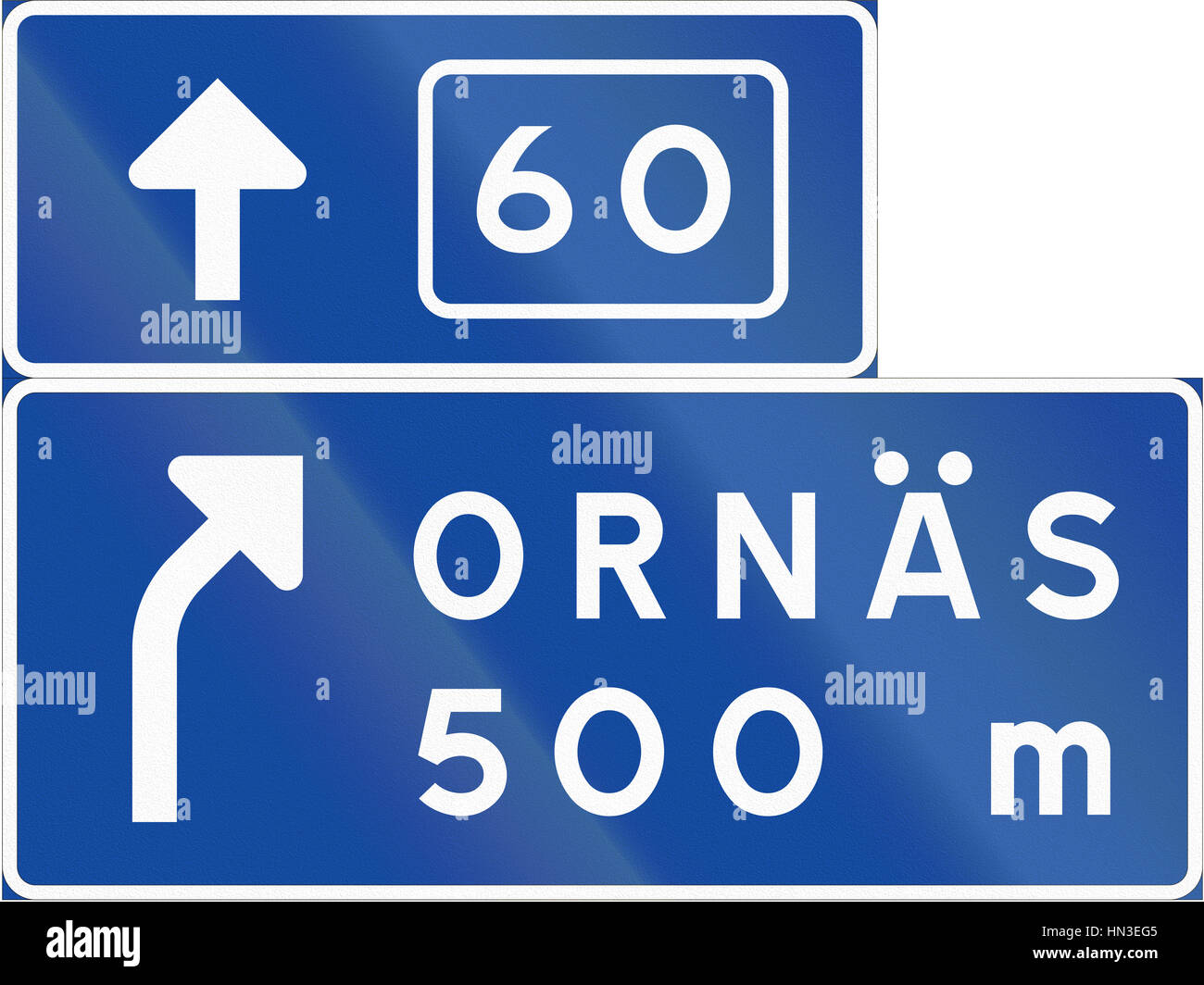 Road sign used in Sweden Advance direction sign exit ahead from other