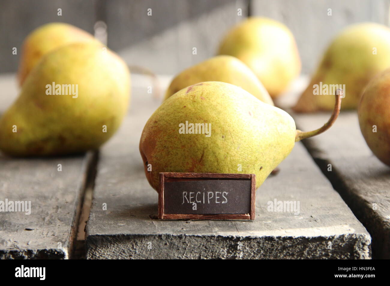 recipes - tag with an inscription and pears Stock Photo