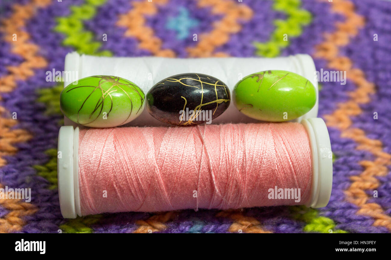 Beads and reels of thread Stock Photo Alamy