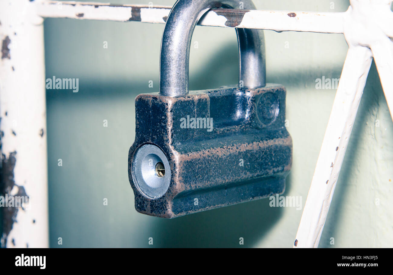 The lock on the door of the lattice Stock Photo