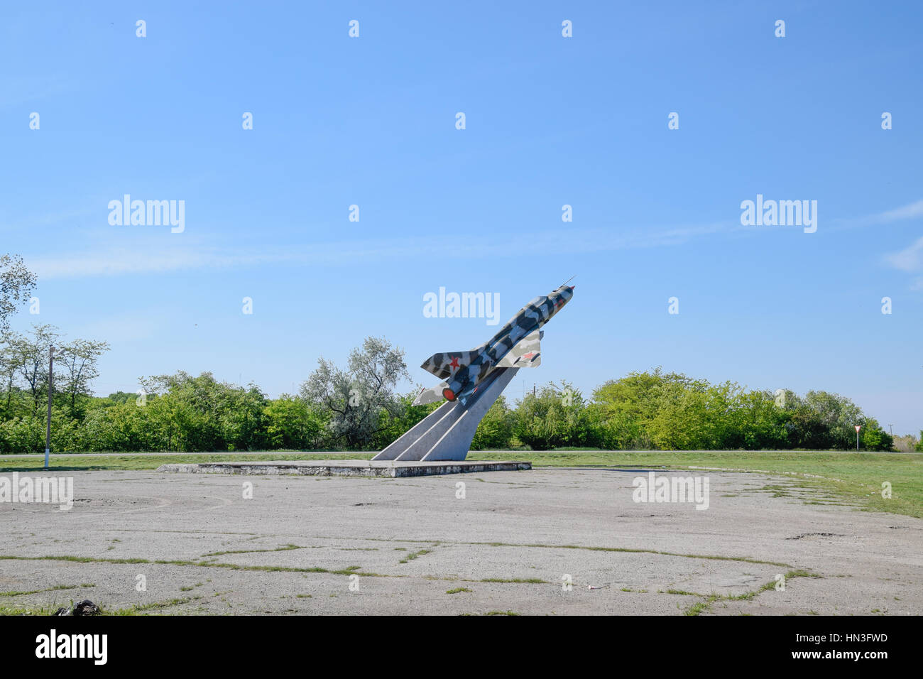 Poltavskaya village, Russia - August 22, 2016: Monument to the fighter aircraft Stock Photo