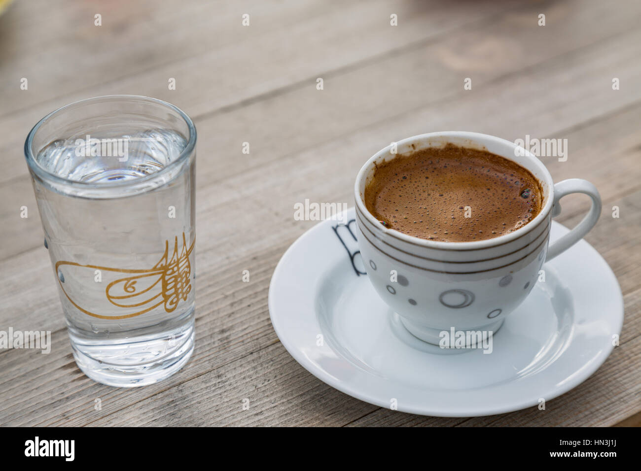Turkish coffee with a glass of water Stock Photo Alamy