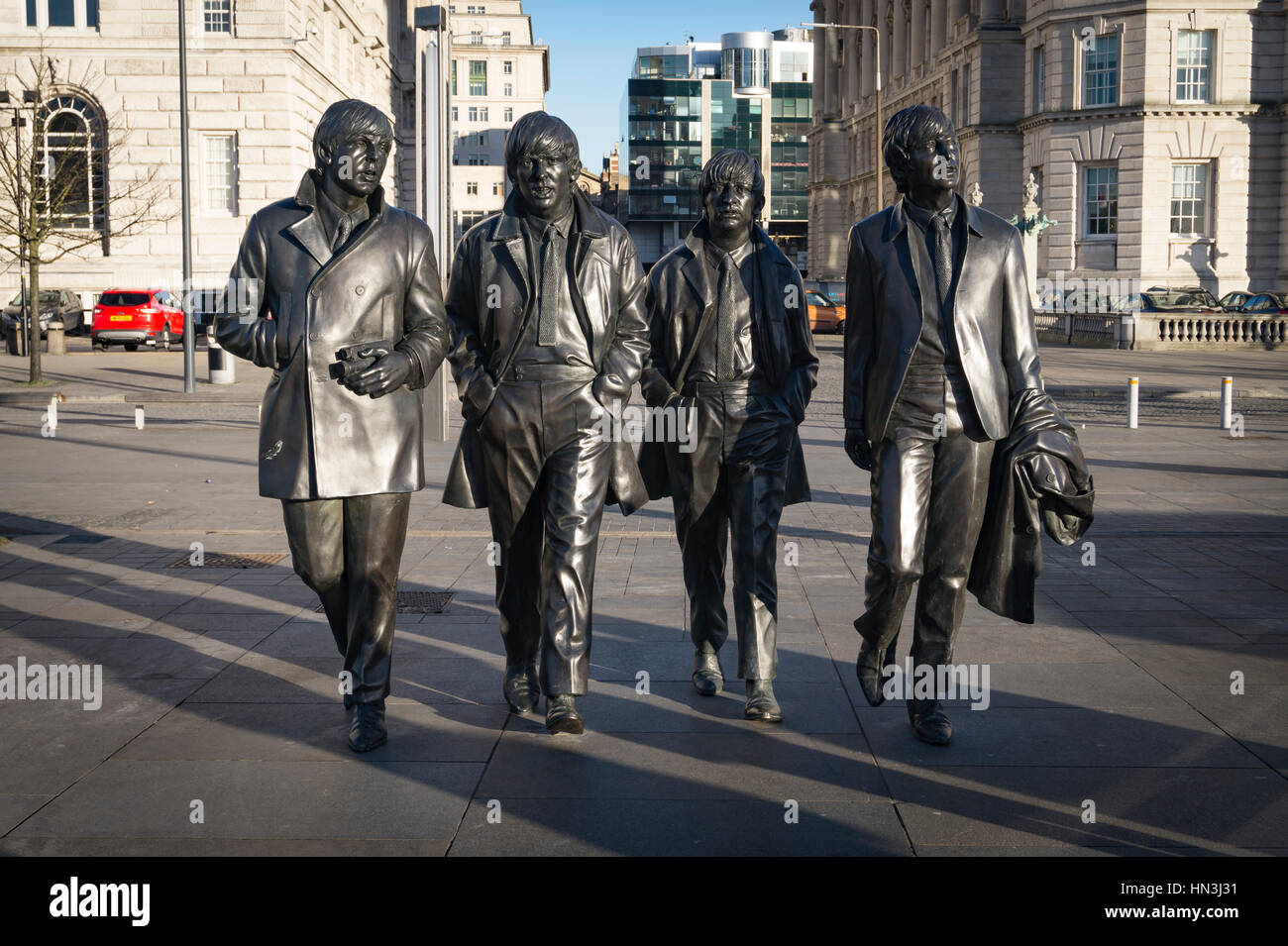 The Beatles Sculpture at Pier Head Liverpool to commemorate 50 years