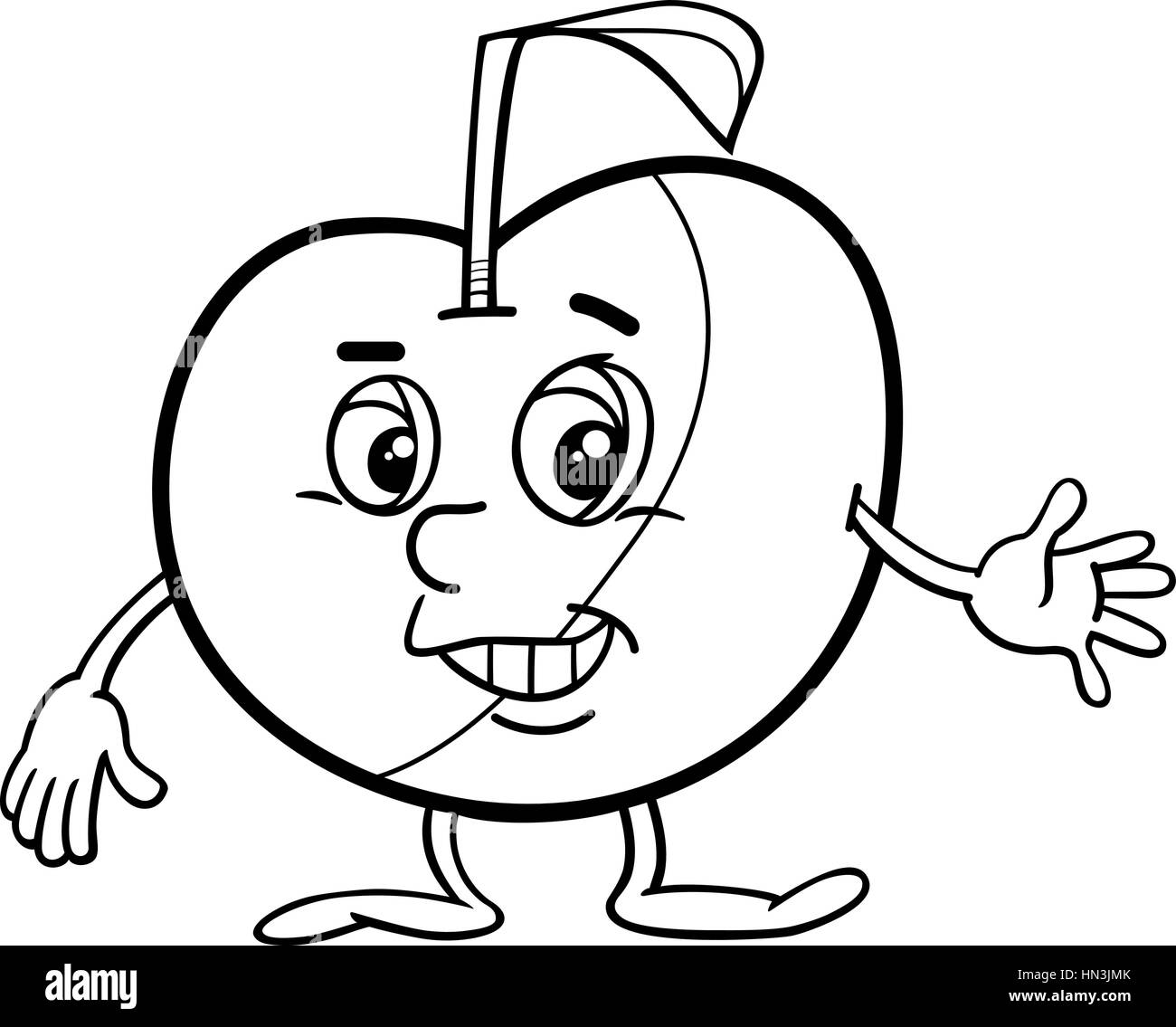 Black and White Cartoon Illustration of Apple Fruit Food Object Character Coloring Page Stock Vector