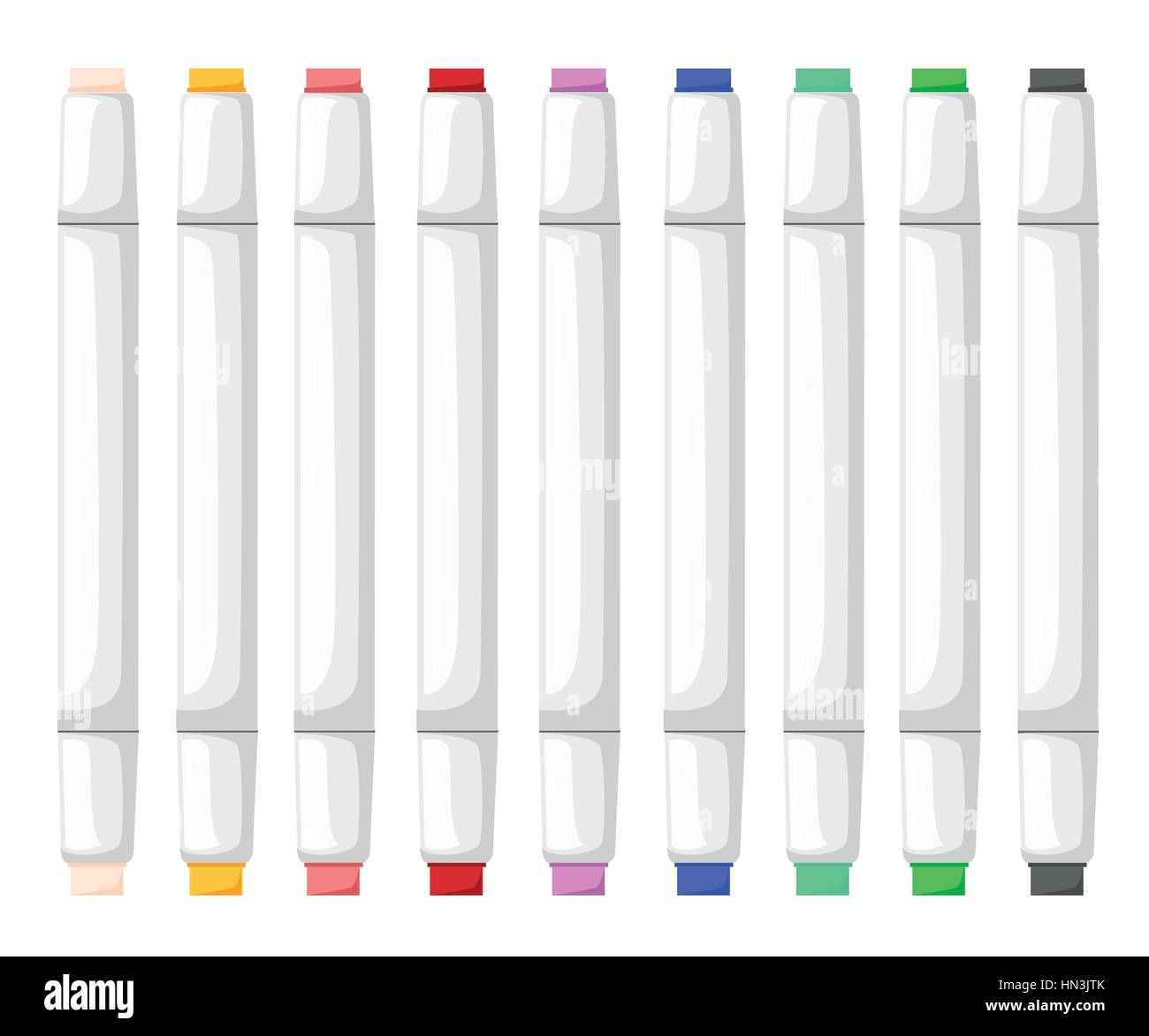 Colorful markers isolated. Set of markers on a light background. Vector