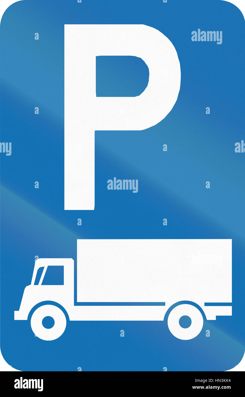 Belgian regulatory road sign parking place for trucks Stock Photo Alamy