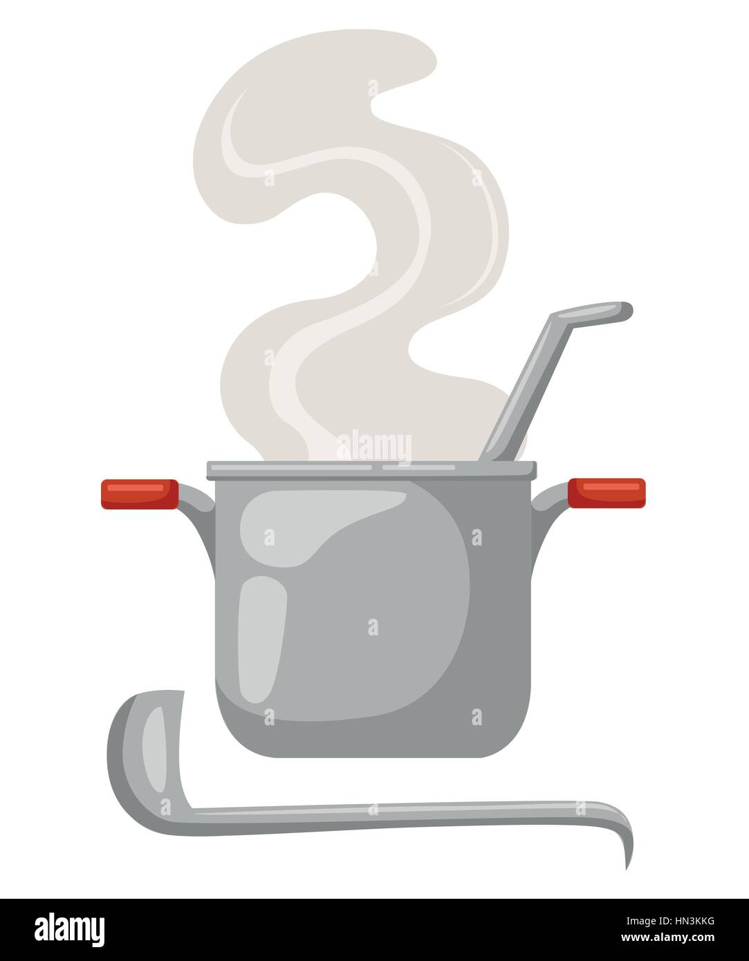 Cartoon saucepan on a white background. Kitchen utensils soup Stock